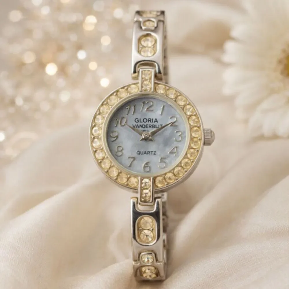 Gloria Vanderbilt Vintage Crystal Bezel Bracelet Watch